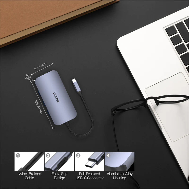 Unitek D1071A uHUB N9+ 9-in-1 USB-C Ethernet Hub with HDMI, 100W Power Delivery and Dual Card Reader Unitek D1071A uHUB N9+ 9-in-1 USB-C Ethernet Hub with HDMI, 100W Power Delivery and Dual Card Reader